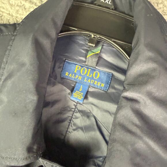 Polo Ralph Lauren Trench Coat Mens L Navy Blue Long Overcoat Full Zip Insulated - Picture 7 of 14